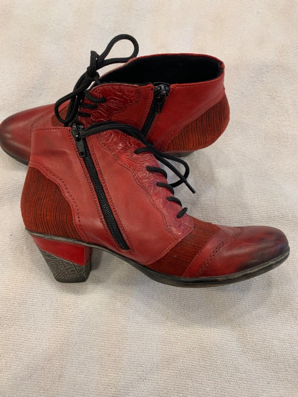 Remonte Red Leather Ankle Boots Lace Up Zip EU 38 US 7.5-8 - Picture 4 of 10